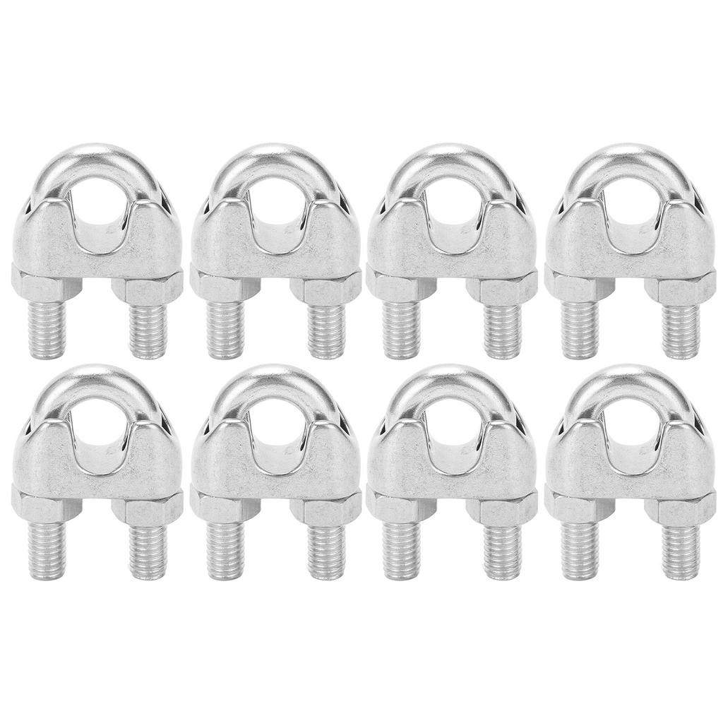 8 stk 38 tommer M10 rustfritt stål vaierklemmer U-bolt salfeste