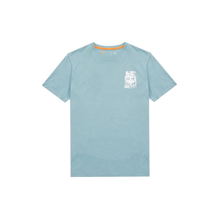Timberland Logo Plant Print Round Neck American Vintage Dopamine Short Sleeve T-Shirt Men Tops Sky-Blue A62HD-G99