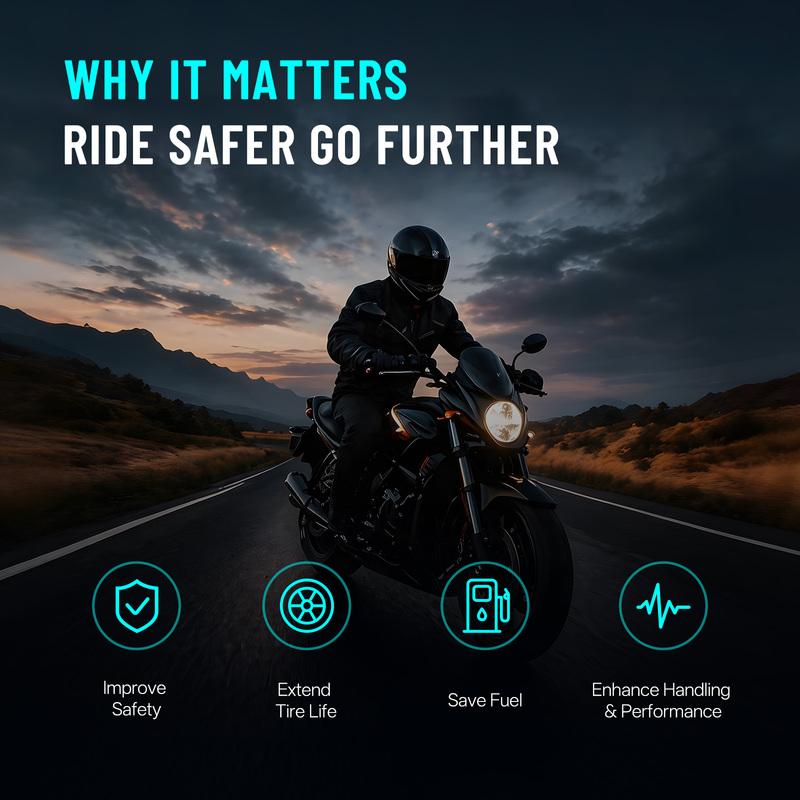 Motorcycle TPMS, Bluetooth 5.0 APP Real-Time Pressure & Temperature Alarm, IP67 Waterproof for Motorbike Scooter ATV