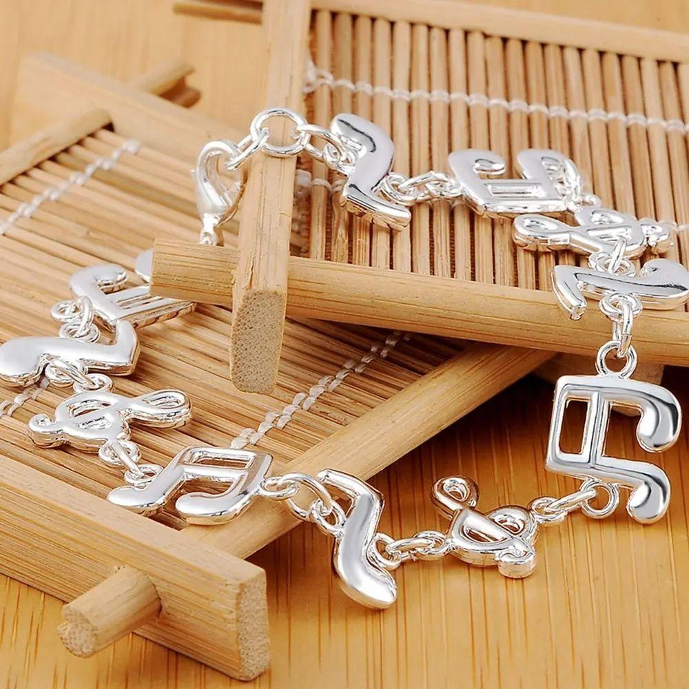 Adjustable Silver Bangle Aesthetic Eight Note Hand Chain Beautiful Music Note Bracelet  Girl