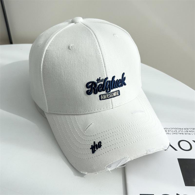 Korean Style Letter Embroidery Wash Ripped Soft Top Baseball Cap for Men and Women High-quality American Baseball Cap Showing Small Face