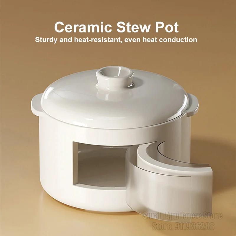 1L elektrický hrnec na guláš Multifunkční elektrický hrnec pro domácnost s keramickým hrnkem na guláš Kuchyňský spotřebič 24h Udržování teploty 220V
