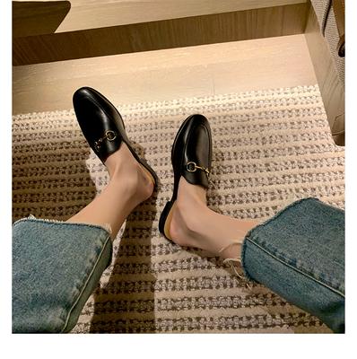 Spring One-pedal Loafer Bag Head Flat-bottomed Horse Buckle Muller Half Slippers Women's Outer Wear