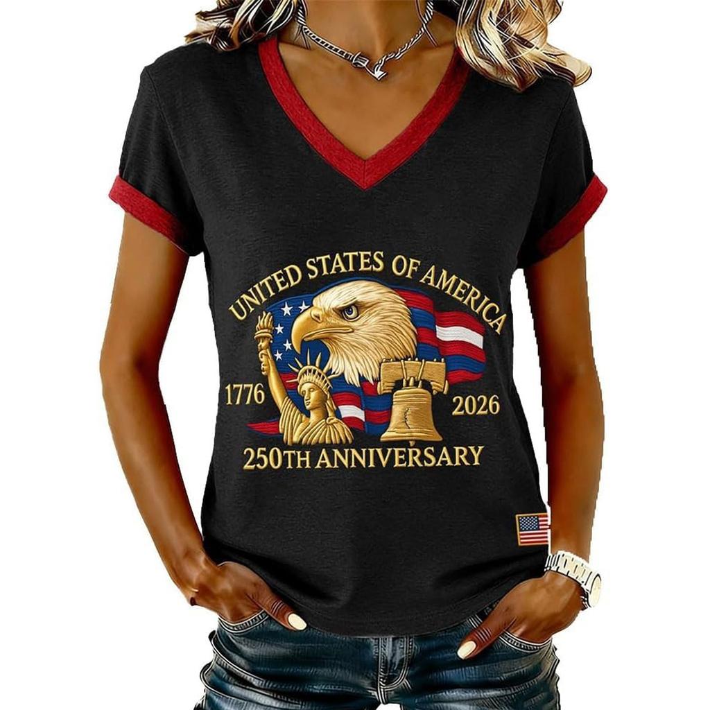 Women's Casual Round Neck Short Sleeve Pullover Printed T-Shirt Top
