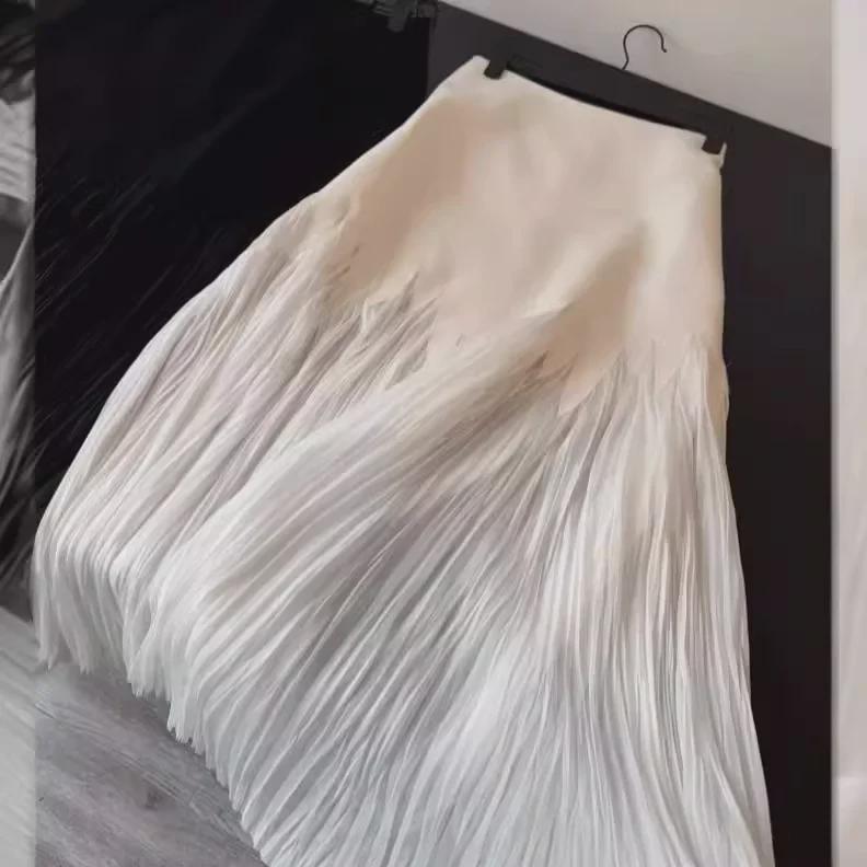 Petal Pleated High Waist Summer Lace Skirt - Elegant, Flowing Maxi for Women