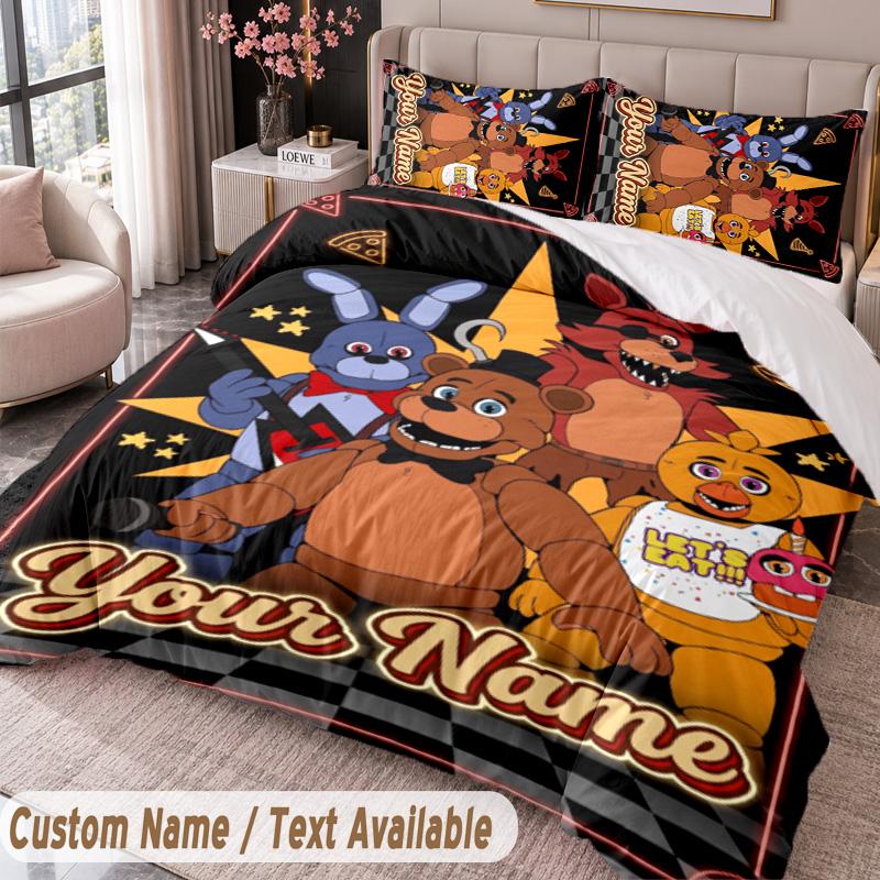 Custom Name Text 3Pcs Bedding Set Five Nights at Freddy’s Duvet Cover And Two Pillowcases