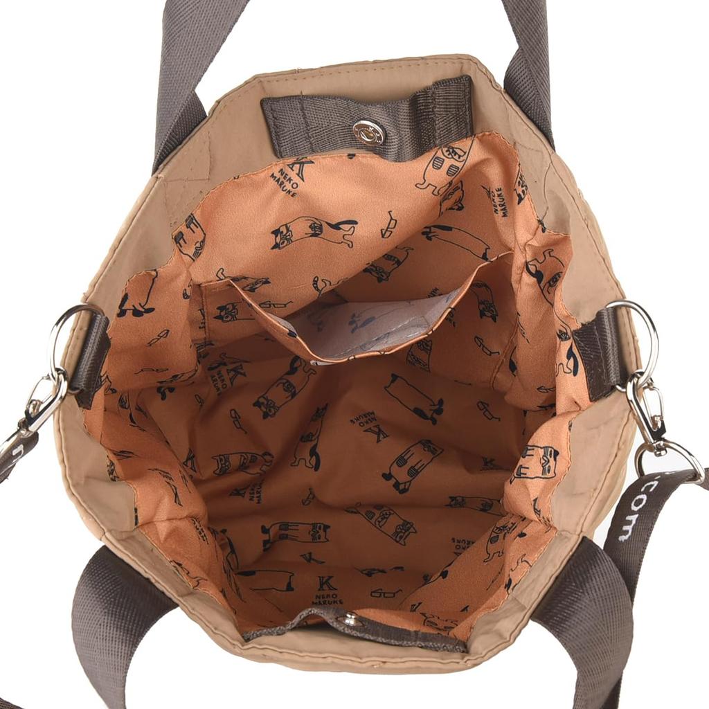 [Kusuguru Japan] Water-Repellent Polyester Quilted 2-Way Bag, Nekomaruke MC