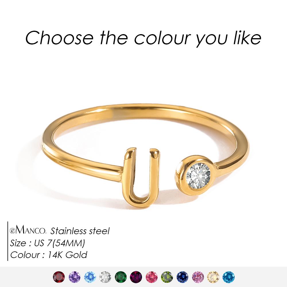 EMANCO Birthstone Initial Custom Ring Open End Ring Stainless Steel Name Custom Jewelry Women's Ring