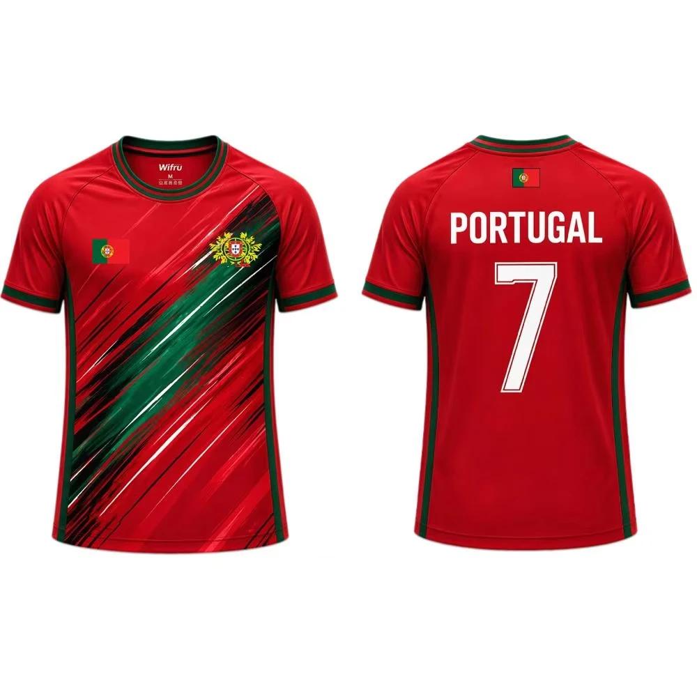 Unisex 2026 Portugal Flagge Fußball Gedenk-T-Shirt Atmungsaktiv Outdoor Training Herren Damen Lässig Kurzarm Trikot
