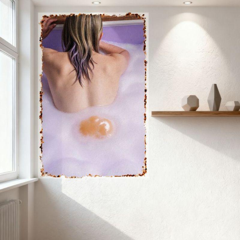 Sexy Blonde Woman Bathtub Purple Bubbles Sponge Vintage Distressed Metal Tin Sign Wall Decor for Bar Home 8x12 Inch
