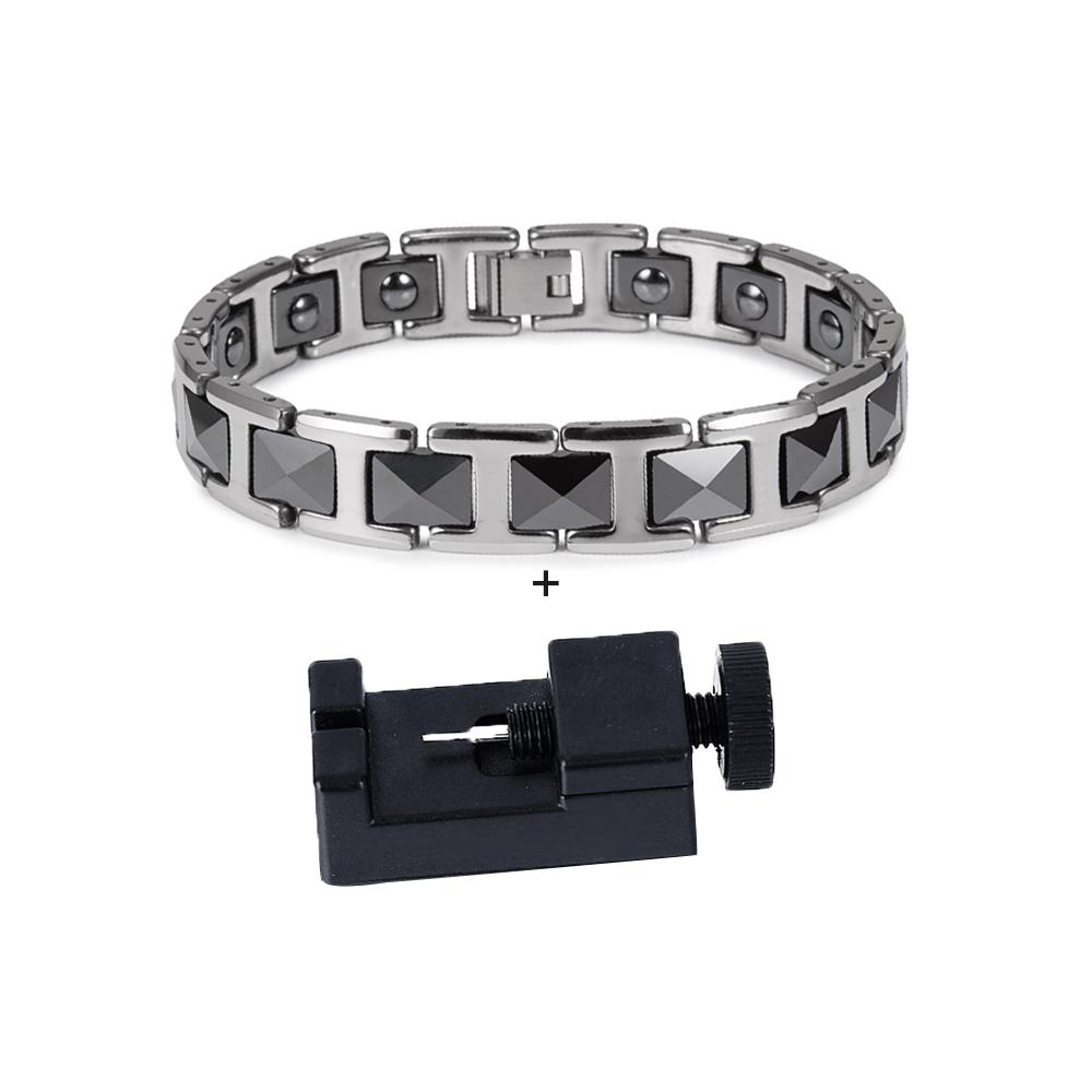 Magnetic Bracelet Benefits Black Ceramic 20cm Hematite Health Energy Bracelet for Men Chain Link Luxury Stainless Steel Bracelet