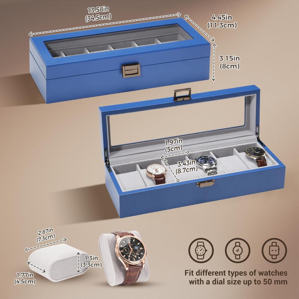 ProCase Wooden Watch Watch Display Case with Glass Lid Men's Box, 6-Slot