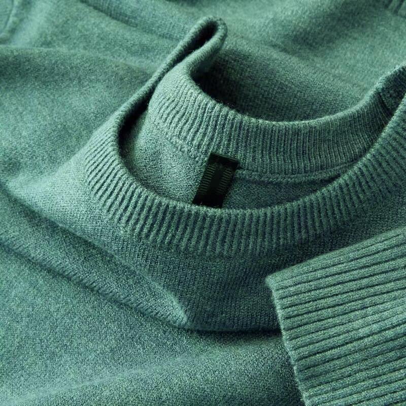 Autumn-Winter Men's Round Neck Solid Knit Sweater - Double Strand Trendy Base Layer