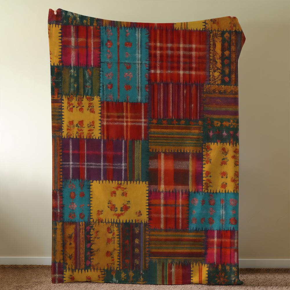 Bohemian Patchwork Blanket Soft Warm Furry Throw Super Kids Toys Bed Sofa Car Cradle