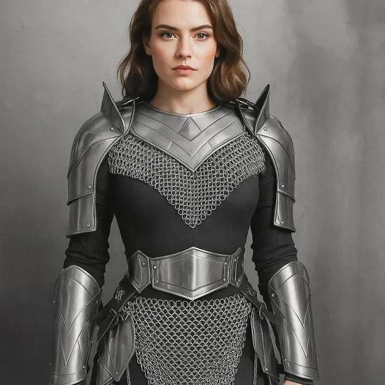 Královská dámská středověká válečnická zbroj Sada kroužkové oceli a ocelových plátů LARP Cosplay kostým pro hrdinské královny