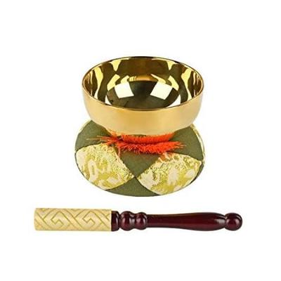 Brass Buddhist Altar Bell Set with Round Futon (2.5 Inches, Gold)