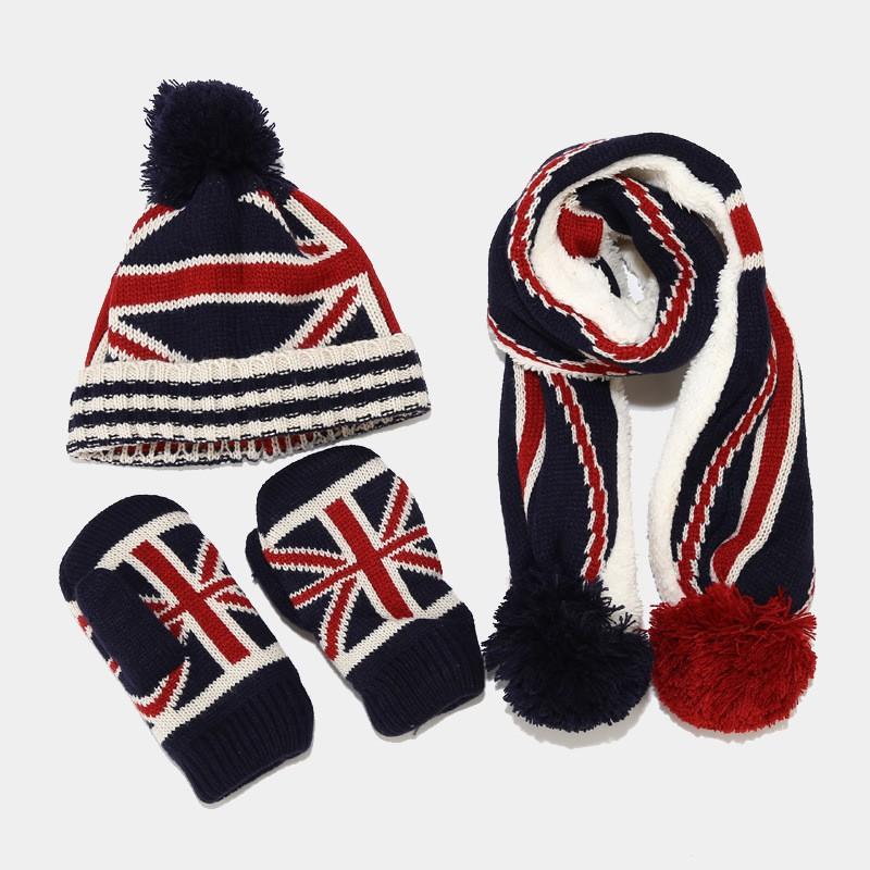 Kids Hat Scarf Glove Set 3-8 Years Old Winter Warmth Flag Thickened Cold Protection