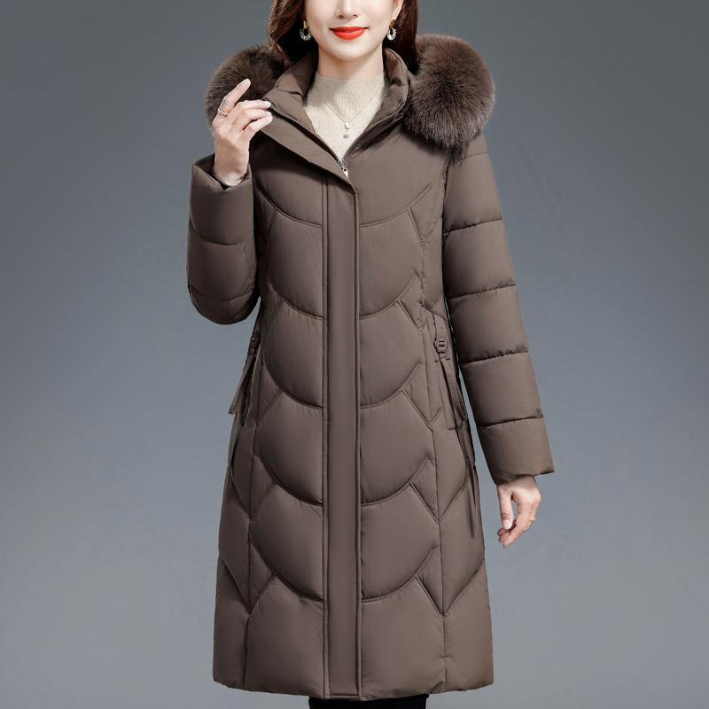 Middelaldrende Kvinners Kåper Vinter Lange Parkaser Hette Fuskepelskrage Tykke Varme Hverdagslige Kvinnejakker