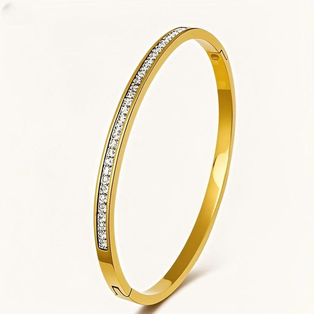 Elegant Roman Numeral Intertwined Titanium Steel Bracelet for Women - Diamond Inlaid, Double Layer, Colorfast Jewelry