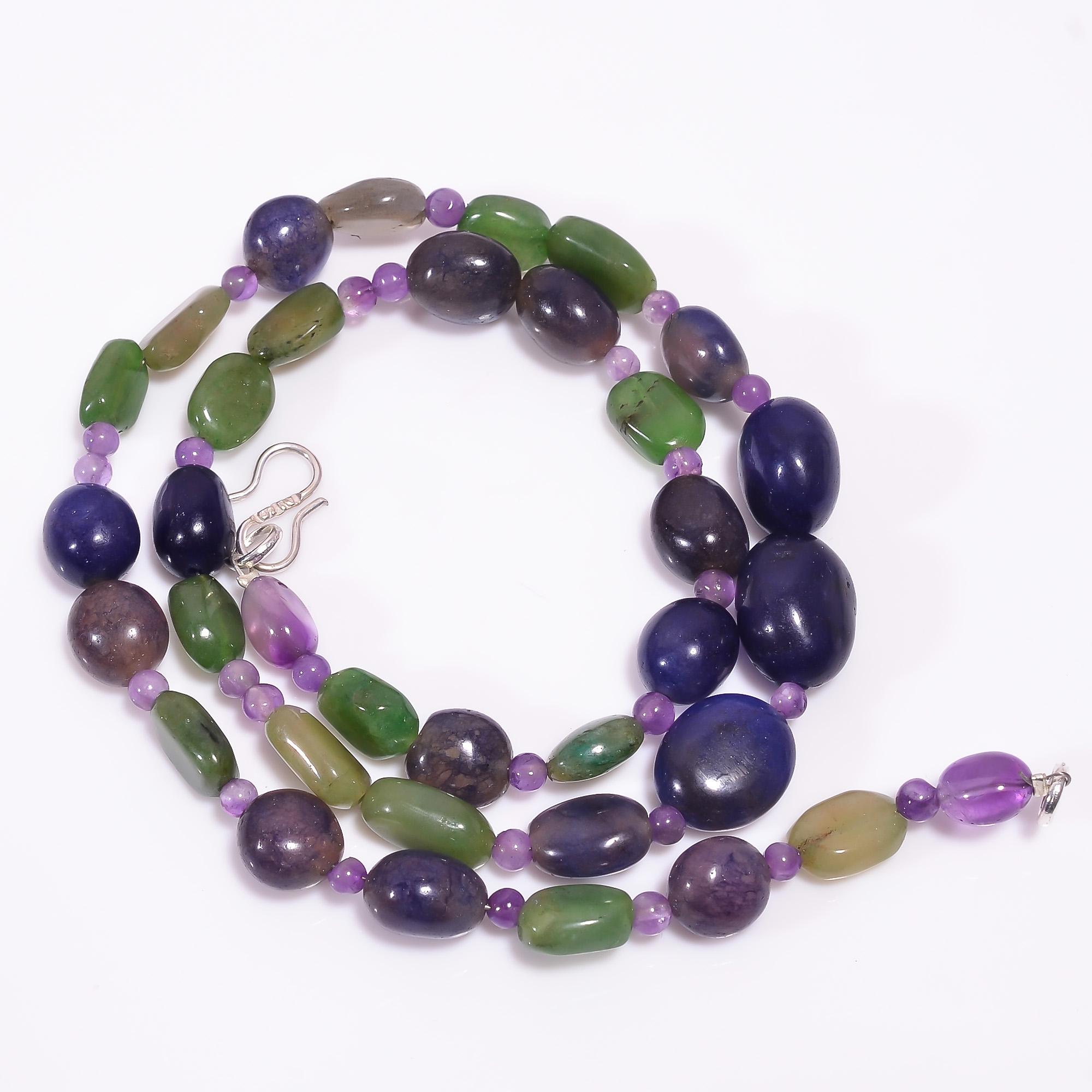 

Natural Multi Aventurine Amethyst Gemstone Beads Necklace 3-14 mm 18 UB-7990 UB-7990