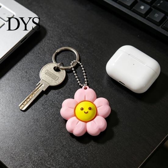 Anxiety Relief Gadget Smiling Flower Keychain Fidget Toy, Floral Clicker Sensory Toy for Stress Relief, Hanging Bag Charm with Ball Chain Key