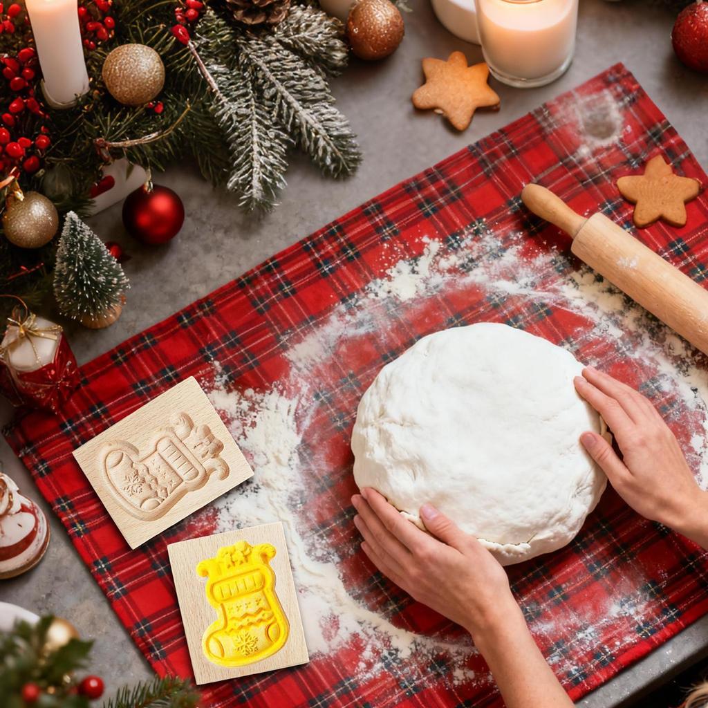 3D Wood Cookie Mold Christmas-themed Tree Santa Claus Snowman Reusable Wooden Biscuits Cutter DIY Cookie Cutter Baking Supplies