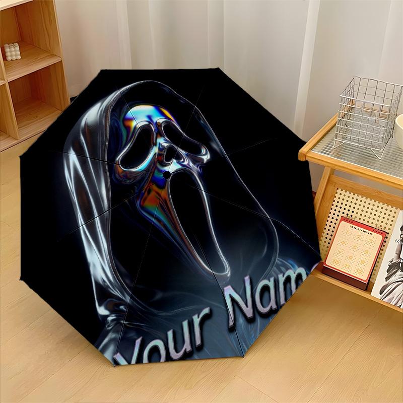 Custom Text Automatic 8 Bone Umbrella, Portable Sun Rain Protection UmbrellaScream Ghostface