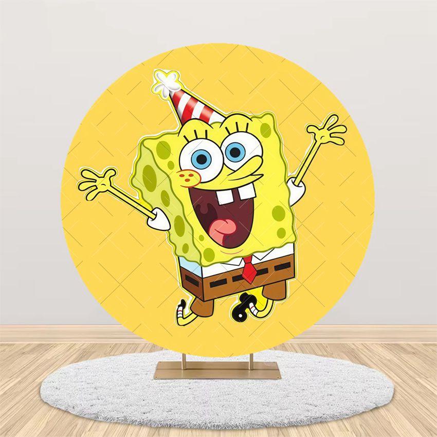 Cartoon SpongeBob Children Birthday Party Round Backdrop Cover Kid Room Decoration Baby Shower Photography Background Props