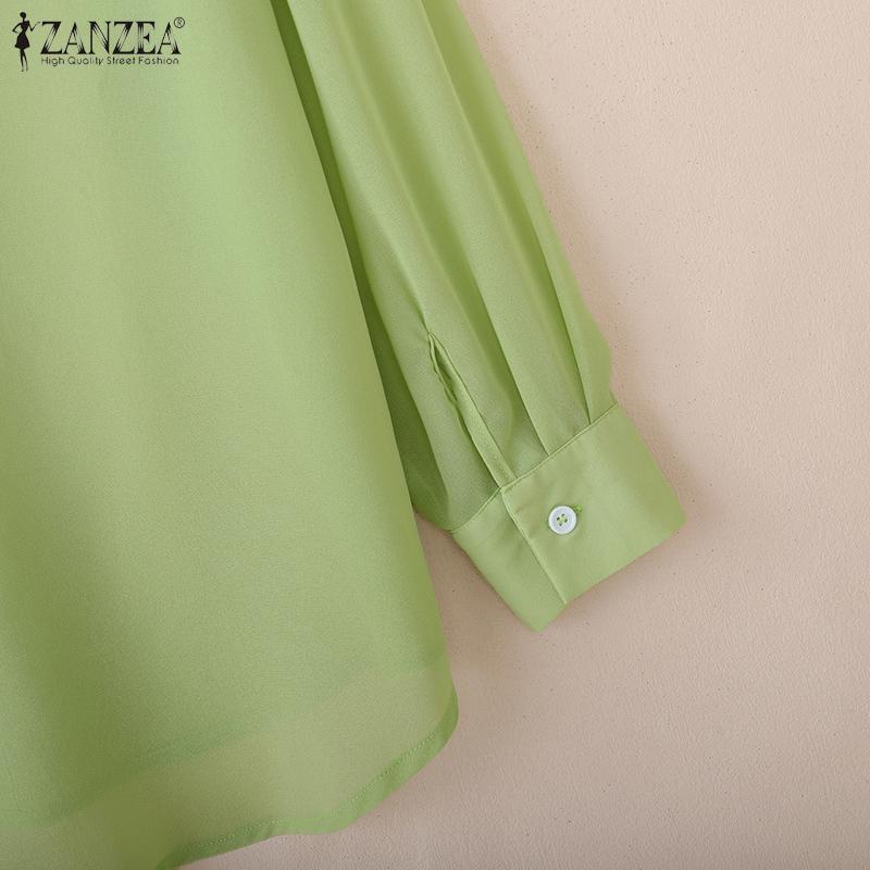ZANZEA Women Casual Turn Down Collar Long Sleeve Perspective Cover Up Blouse