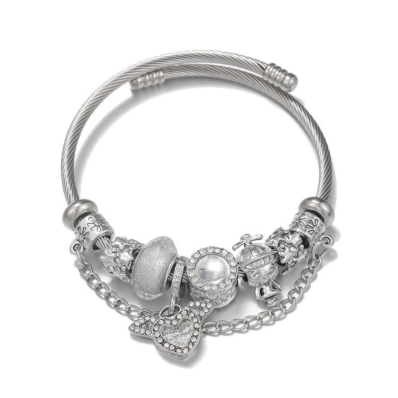 Adjustable Snake Chain Bracelet With Crystal Beads And Angel Wing Charm For Women Girls Fashion Jewelry