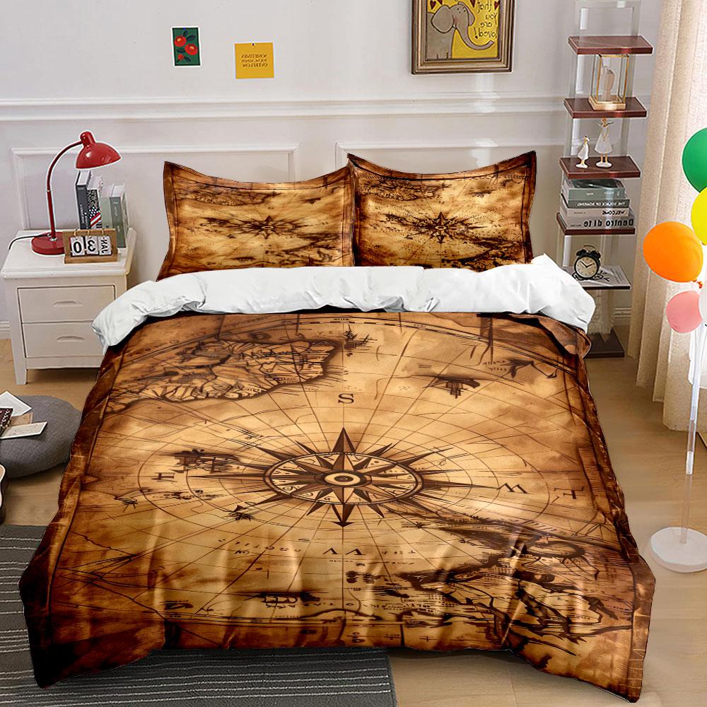 Vintage Map Decor Set Multiple Sizes Kid'S And Adults' Bedroom Exquisite 3Pc Bedding Set, Gift