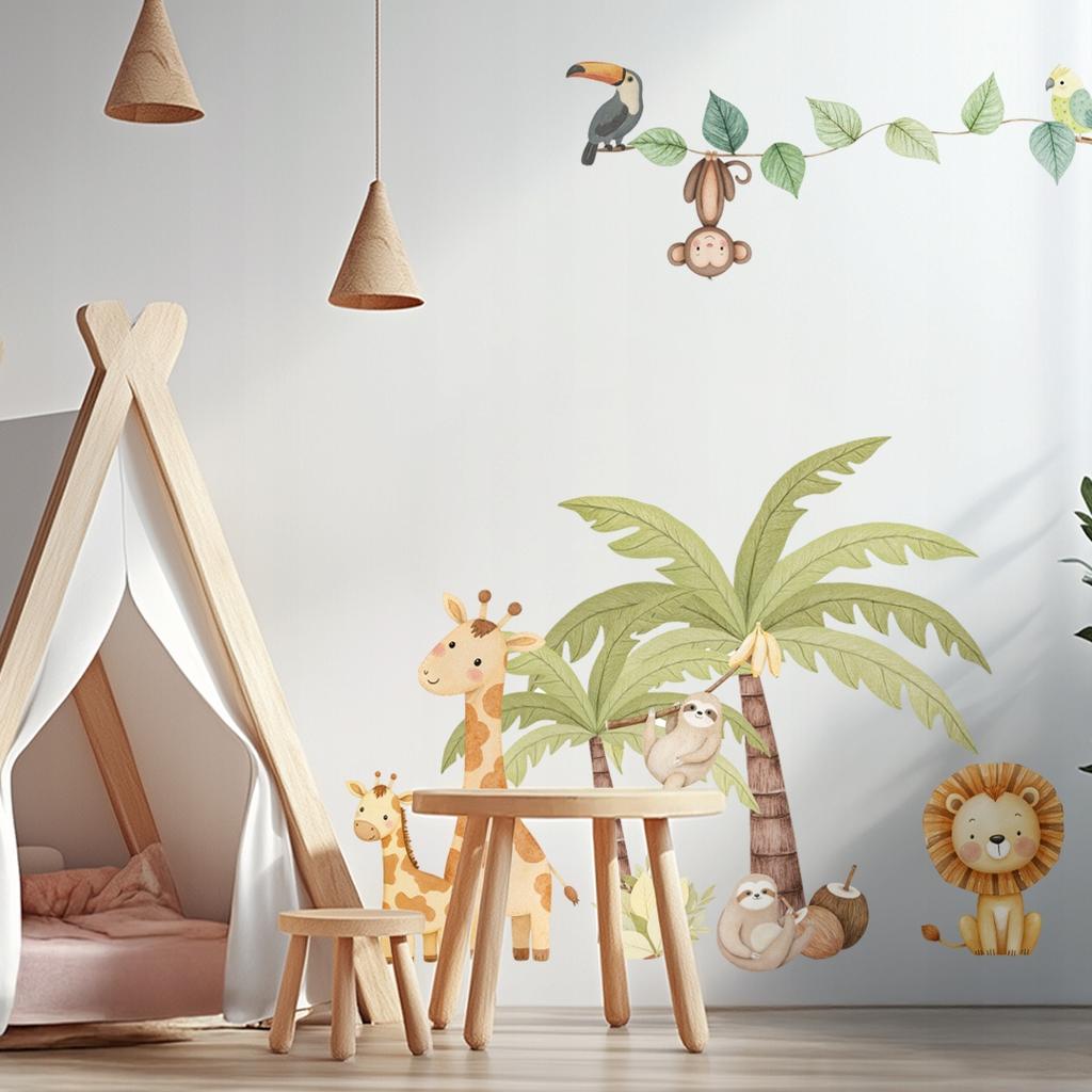 Safari Wall Stickers Exotic Animals Palm Trees Children'S Room