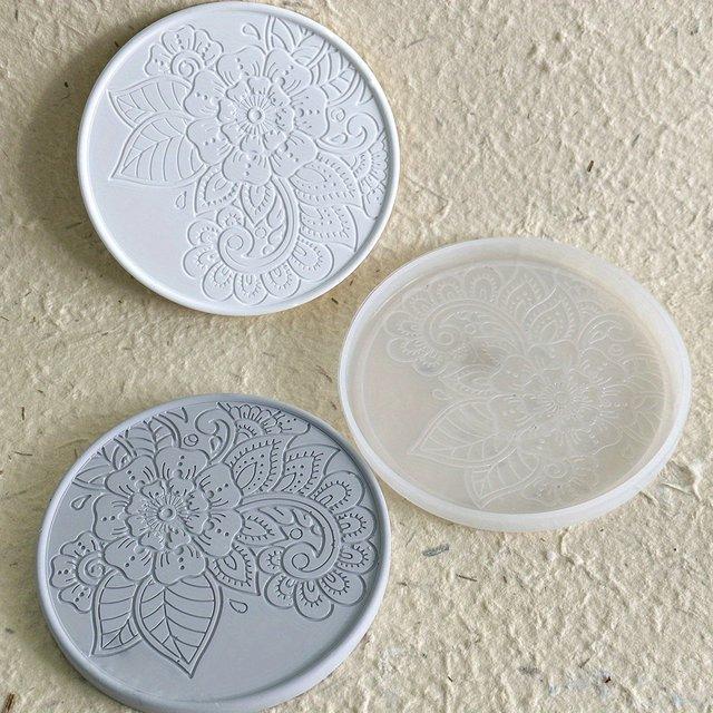2PCSFlower Coaster Silicone Mold Epoxy Resin Crystal Plaster Concrete Mold DIYRoundCoffee Wine Glass Tea Coaster Tray Home Decor
