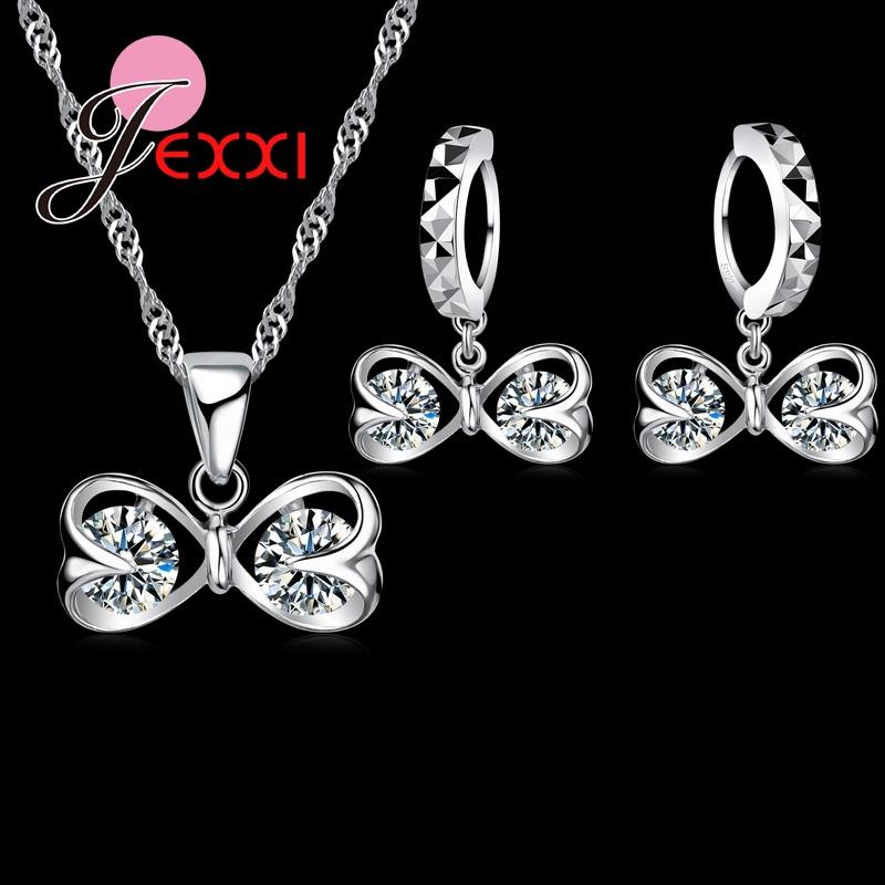 Butterfly Clear CZ Cubic Zirconia Cool 925 Sterling Silver Color Color Jewelry Necklace and Earrings Hot Sale Jewelry Sets