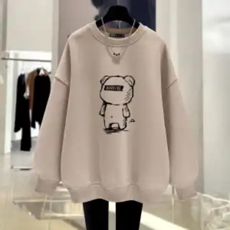 Women Spring and Autumn New O-Neck Pullover Fashion Printing Sweatshirts Casual Loose Versatile Long Sleeve Medium Length Tops
