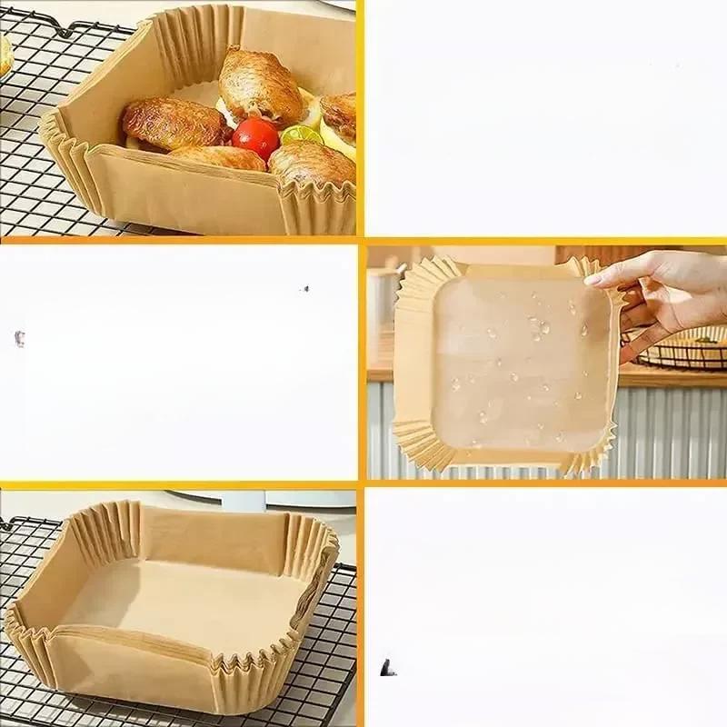 Einweg-Luftfritteusen-Papier, antihaftbeschichtet, für die Küche, zum Backen, für die Luftfritteuse, öldicht, für die Mikrowelle, Grillunterlage, Backpapier, Einlage, Zubehör