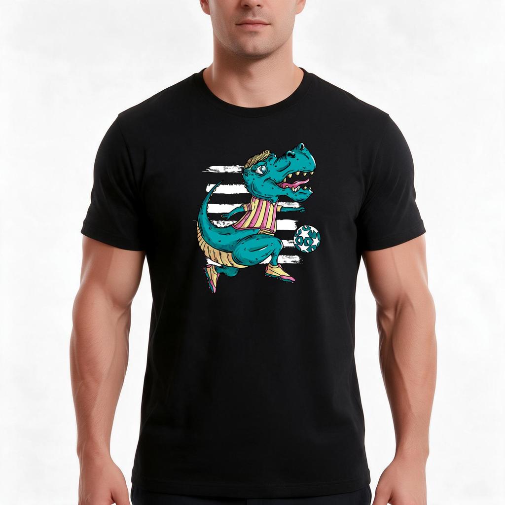 Soccer player dinosaur TShirt Summer Casual Cotton Tee Oversized Streetwear Tops Vintage Graphic Print Unisex Unisex Women