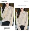 Women's Spring 2025 Lapel Cardigan Sweater - Knitwear Shirt Collar Base Layer or Outerwear Top