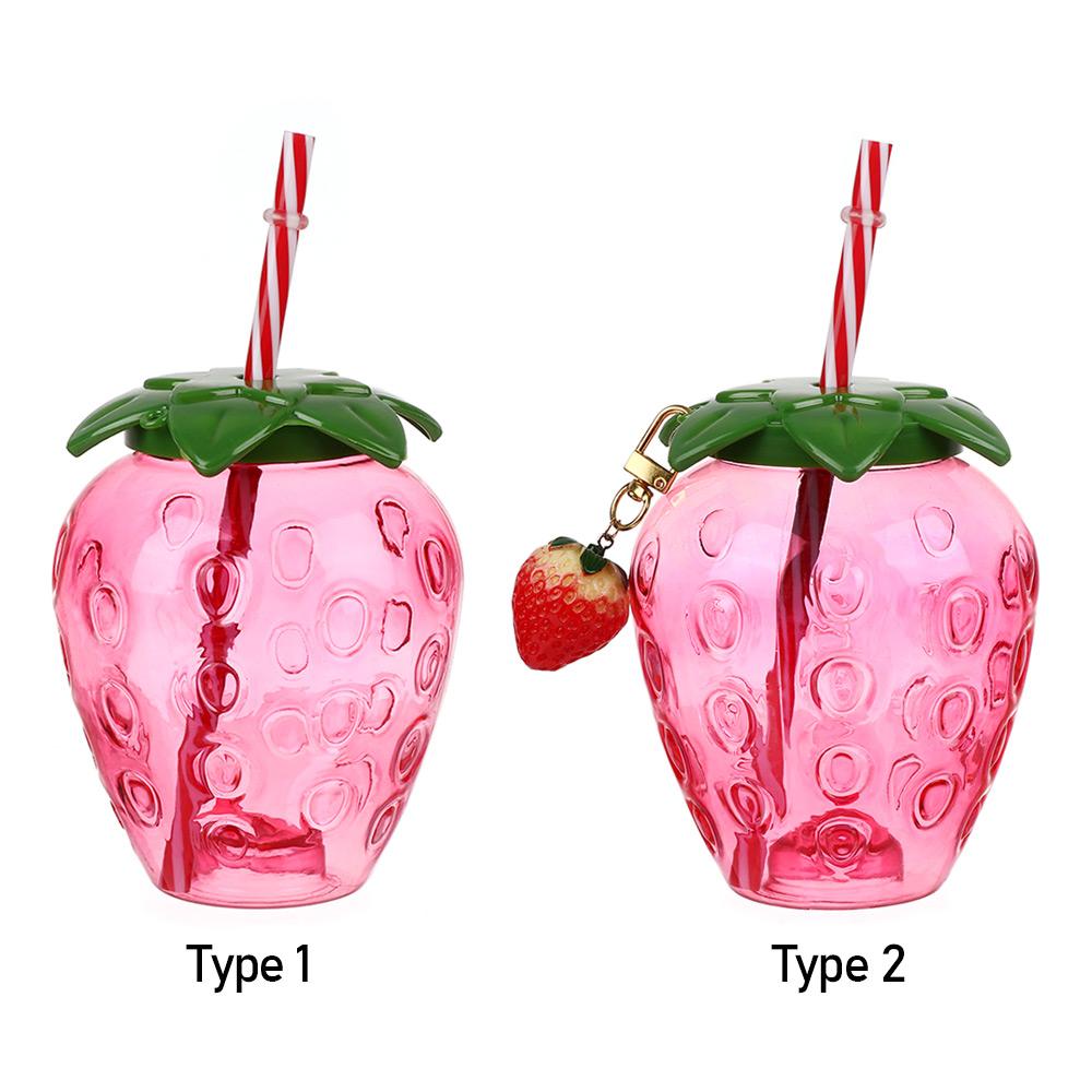 Coffee Food Grade Plastic Cartoon Drinkware Strawberry Straw Cup With Lid Drinking Water Bottle