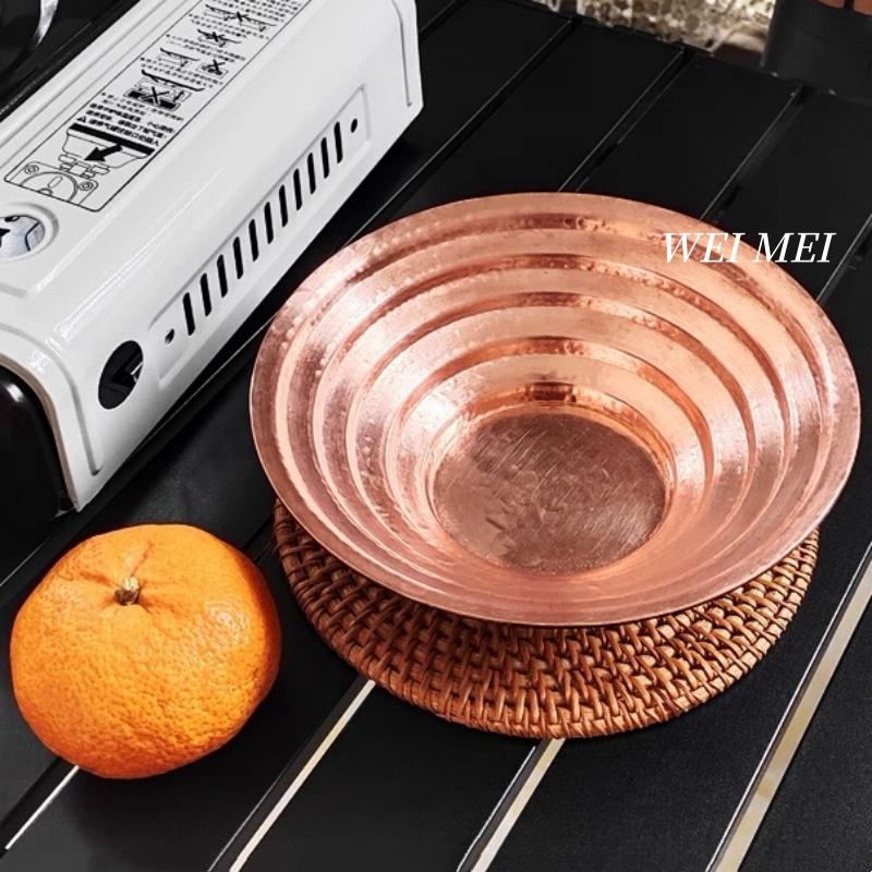 Vintage Copper Bowl,Handcrafted Thread Texture Picnic Soup 19 cm Bowl,For Home Portable Thickened Copper Fruit Plate Tableware