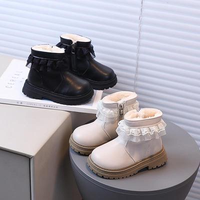 2025 Herbst/Winter Mädchen Prinzessin Plus Samt Kurze Stiefel - Weiche Sohle Lässig Martin Stil