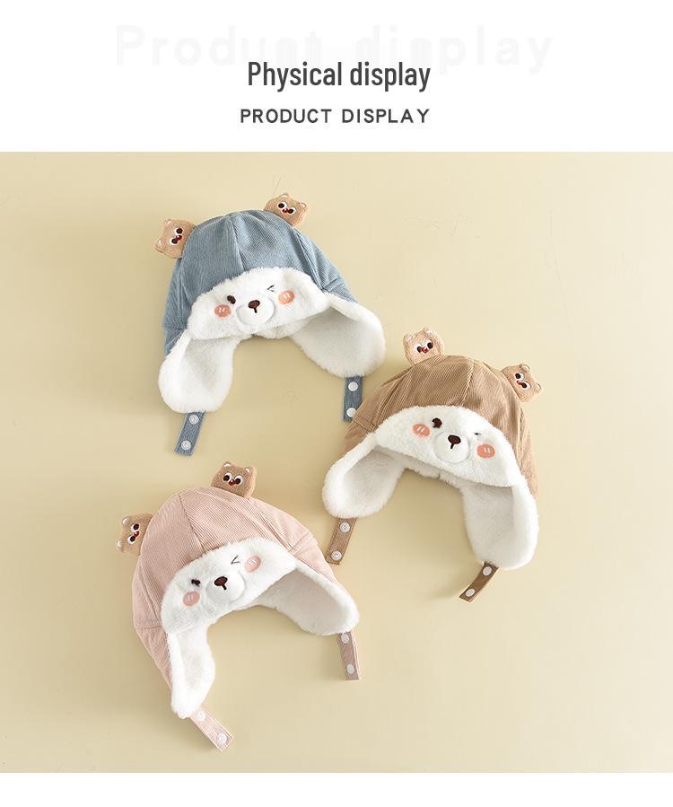 Children's Cute Cartoon Lei Feng Hat - Windproof, Thick Plush, Warm Ear Protection for Autumn and Winter Outdoor Wear.
