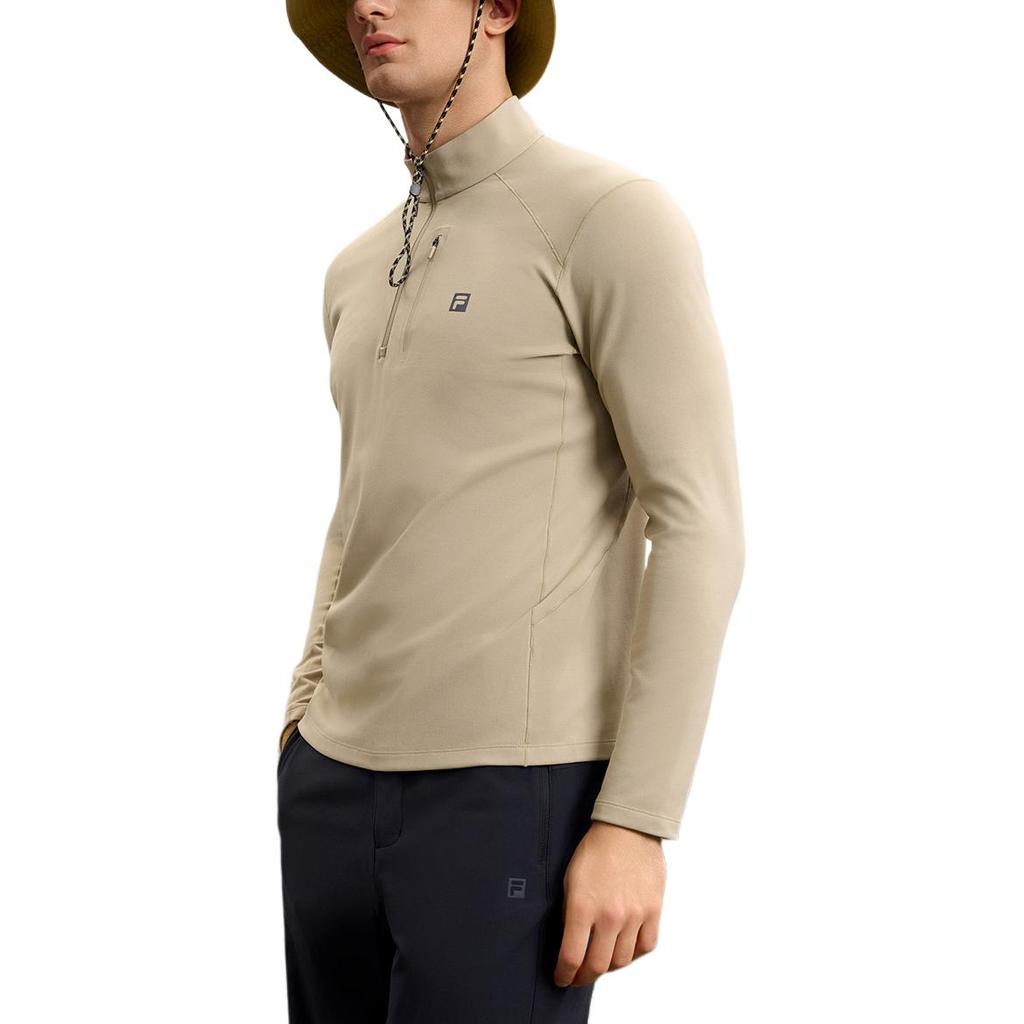 Fila Casual Stand Collar Half Zip Long Sleeve Pocket T-Shirt Men Tops Chestnut A11M517202FDK