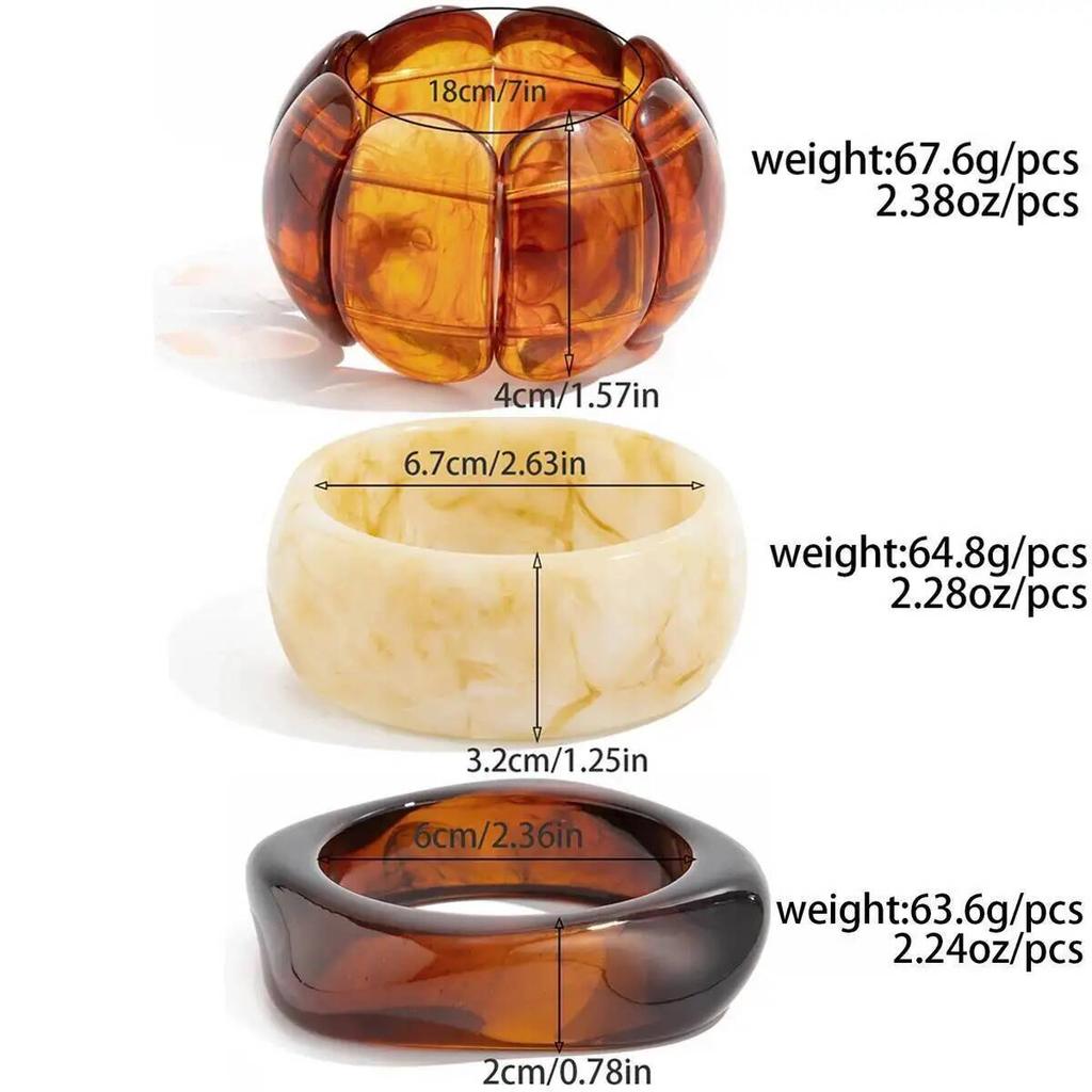 Ingemark 3 Styles Exaggerated Resin Acrylic Big Bangles for Women New Trend 2026 Boho Geometric Wide Bracelets Y2K Jewelry Gift