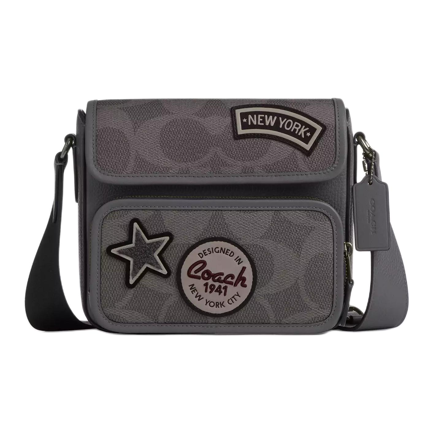 Coach Sullivan 20 Monogram Patchwork Faux Leather And Cowhide Leather Shoulder Crossbody Bag Large Men Bags Gray Bronze CCG29-QBGRM Basic Set (Bag+Dust Bag)