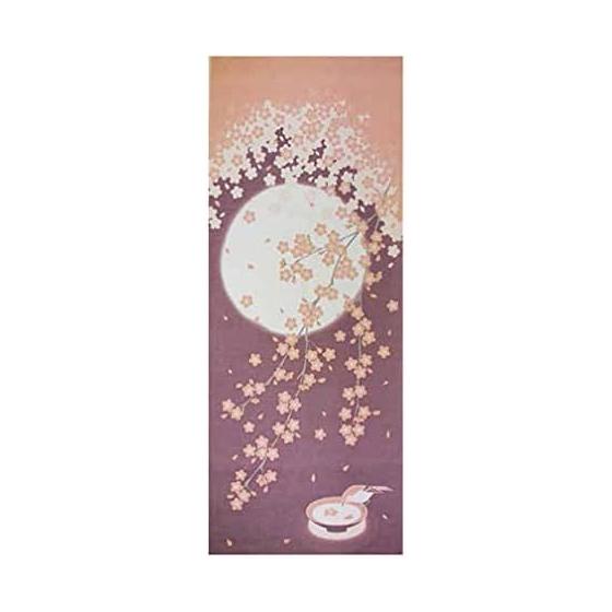 Sarasa Seasonal Tenugui Hand Towel - Made in Japan (April: Moon & Cherry Blossoms)