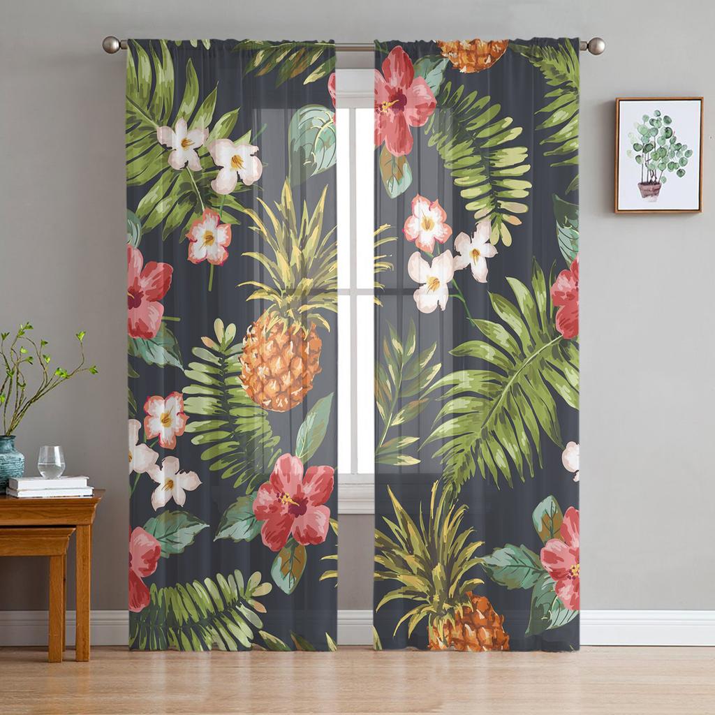 Hawaiian Flower Plant Jungle Palm Tropical Sheer Curtains for Living Room Bedroom Decor Window Voile Tulle Curtain Drapes