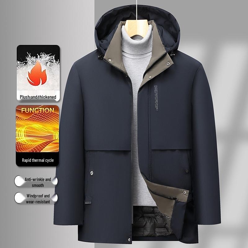 

Elder Men s Winter Business Casual Cotton-Blend Jacket with Hood – Warm, Loose, and Thickened Style L (95-115 Jin) темно-синього кольору