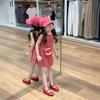 2024 Summer Girls' Sweet A-Line Plaid Suspender Skirt - White/Red with Lace-Up Detail