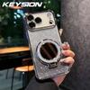 KEYSION Gradient Glitter Magnetic Phone Case for MagSafe for iPhone 17 Pro Max 17 Air Makeup Mirror Ring Stand Shockproof Cover